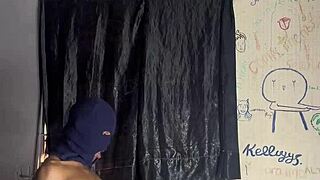 ebony beauty strokes her huge curved dick to orgasm