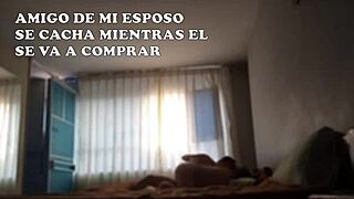 Wife submits to friend's big cock while cuckold husband trains away