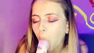 Tiny Latina Blonde Dildo Tease in Stockings