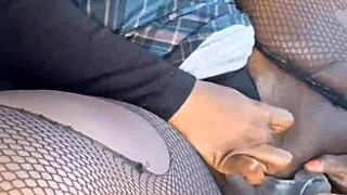 Braces Milf Wife Sucks Ebony Monster Cock Then Doggy Fucked in Car