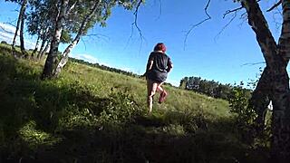 Lesbian milf gets doggystyle fucked by girlfriend dildo in forest pov big ass shaking