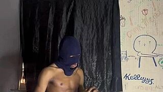 ebony beauty strokes her huge curved dick to orgasm