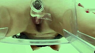 milf brunette shaves pussy fucks herself moaning on clear chair