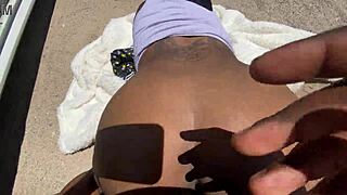 Skinny ebony petite bent over for fat BBC doggy outdoors!