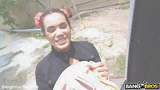 asian cutie boards bus flashing hairy pussy for creampie