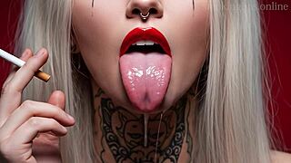 Devils puff seductive smokes with lipstick fetish and monster allure unfolding mysteriously