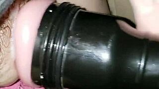 black babe givin the most amazing close-up deepthroat on this huge cock toy ever