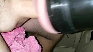 black babe givin the most amazing close-up deepthroat on this huge cock toy ever