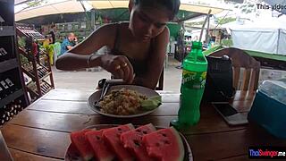 we strolled the thai market grabbed breakfast then snuck off for quickie sex