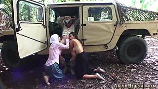 Brunette Teen Striptease Leads to Army Threesome