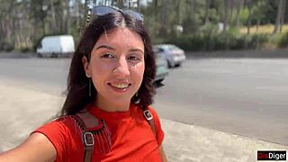 Crazy Brunette Sucks Huge Cock in Bushes for Massive Public Facial Cumwalk