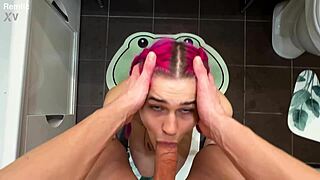 she gets stuck in washing machine so he fucks her hard from behind with big cock pov close up