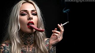 Devils puff seductive smokes with lipstick fetish and monster allure unfolding mysteriously