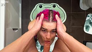 she gets stuck in washing machine so he fucks her hard from behind with big cock pov close up