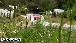 Blonde brunette babe threesome anal bent over cumshots in Ibiza outdoors