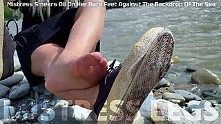 Goddess Teases Cute Nylon Soles Toes Riverside Closeup