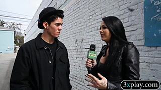 I'm trembling blindfolded as this old guy rams a thick dildo deep into my wet brunette pussy for cash