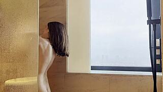 A russian with perky tits gets fucked backstage in shower