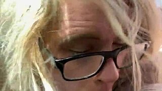 glasses-wearing hooker kneels public for old man's cumshot after cash blowjob!