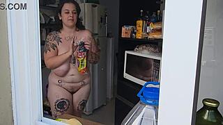 Finally caught chubby neighbor's huge naked tits and hairy body!