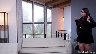 busty teen licks stepmom's pussy while bound in mommy roleplay