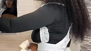 ebony maid caught riding boss cock, full vid?