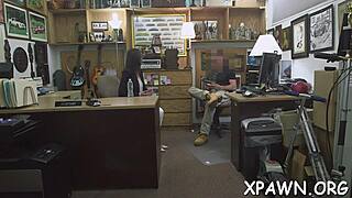 A sexy harlot joins a bold sex contest bending over in shop for rough doggystyle action.