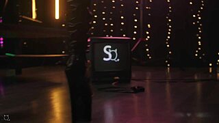 skinny teen angelq strips on stage in ripped lingerie and heels