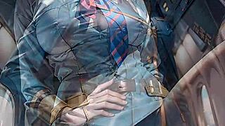 AI Flight Attendant Flashes Pussy Upskirt In Airplane Uniform