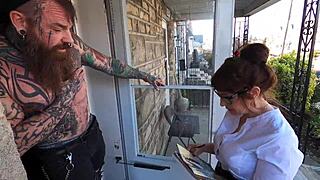 Curvy brunette milf Melody rides fuck machine in dungeon spanking