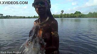 skinny african village girl struts naked outdoors hunting cock