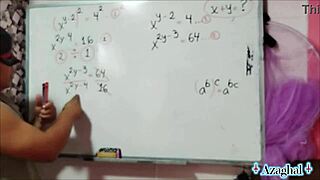 Nerdy asian girl with brown eyes explores erotic math in bedroom