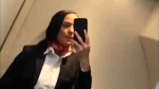 flight attendant sneaks to bathroom for public camsoda cam voyeur session