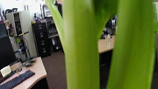 A sexy harlot joins a bold sex contest bending over in shop for rough doggystyle action.