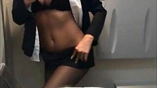 flight attendant sneaks to bathroom for public camsoda cam voyeur session