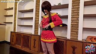 zne cosplays megumin from konosuba riding interracial cock pov