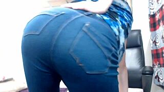 Shemale Redhead Jerks Monster Cock In Tight Jeans