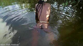 skinny african village girl struts naked outdoors hunting cock