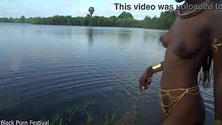 skinny african village girl struts naked outdoors hunting cock