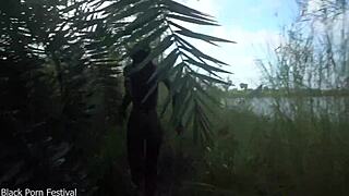 skinny african village girl struts naked outdoors hunting cock