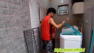 maid kah fox fucks boss in laundry then gives tight ass in bedroom