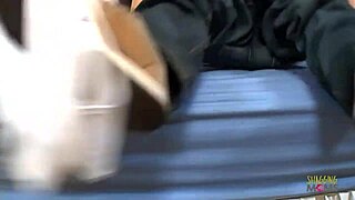 bubble butt brunette bends over his face then rides till he cums on her ass