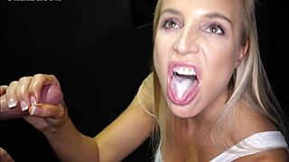Sophia gulps cum mouthful from gloryhole cocks now