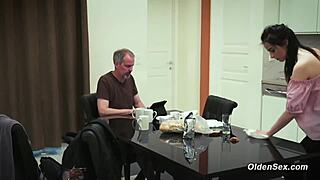 she sneaks into the kitchen and tempts her stepdad with her tight teen body before riding him hard