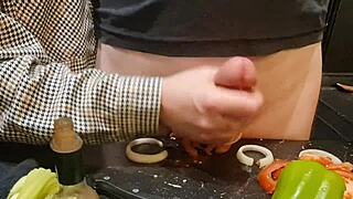 Extreme Urethral Torment with Dick and Cucumber in Kitchen