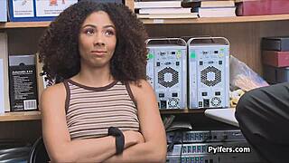 frizzy ebony teen sneaks blowjob on patrolman's cock hidden cam