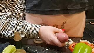 Extreme Urethral Torment with Dick and Cucumber in Kitchen