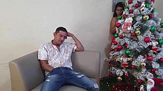 christmas surprise! 😍 busty curvy stepdaughter catches stepdad stroking and they fuck hard 🎄💦