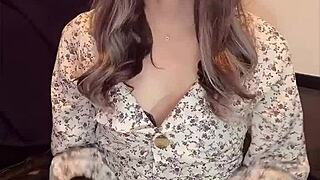 japanese ladyboy in dress crossdresses quietly masturbating her cute ass solo