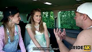 Bride4k: Sexy Teen Bride's Car Threesome with Natural Tits Bouncing